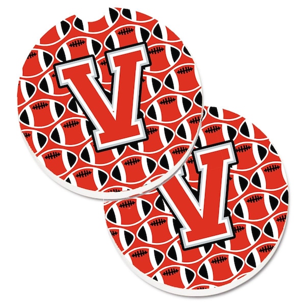 Carolines Treasures Letter V Football Scarlet and Grey Cup Holder Car Coaster, PK2 CJ1067-VCARC - main